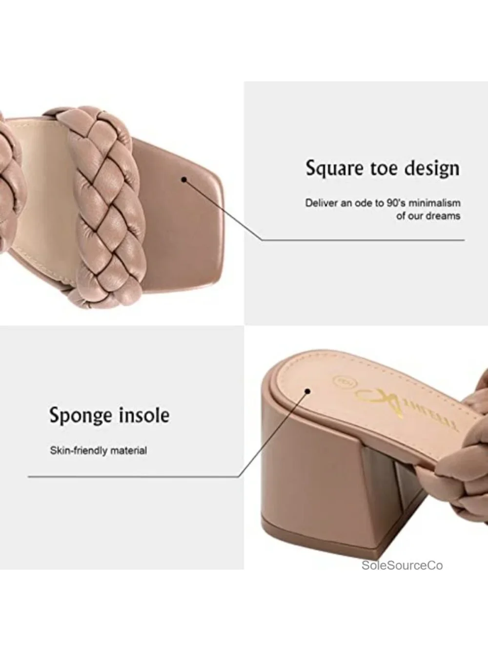 Braided Heeled Sandals Strappy Square Open Toe Mules Slip On Block Heels
